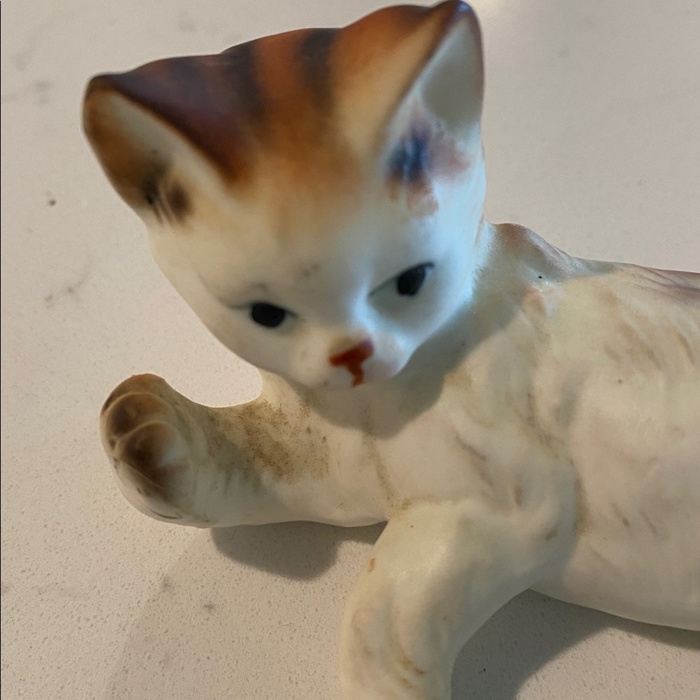 Rare Vintage Enesco Collectors Cat Ceramic White And Tan - Picture 5 of 5